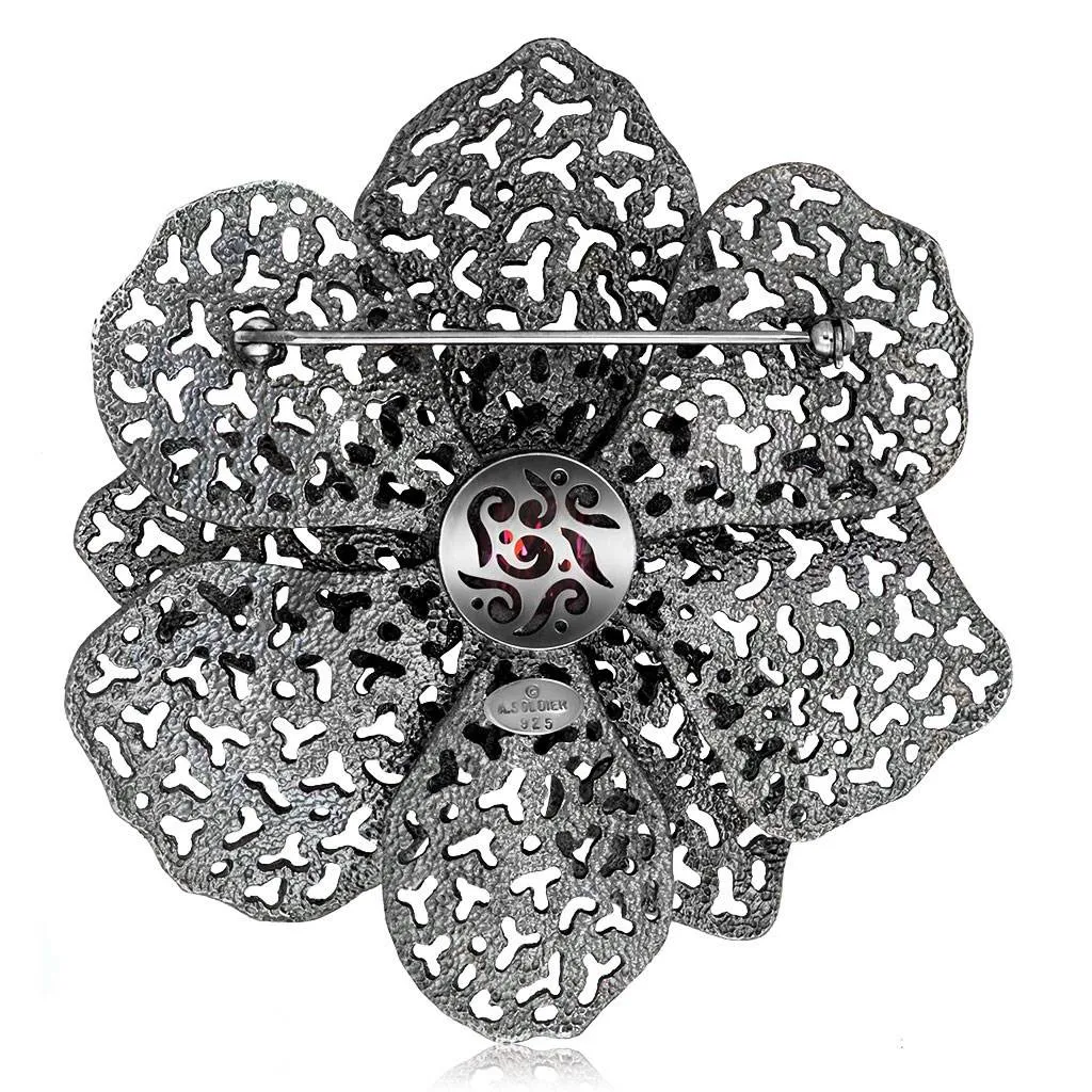 Silver Coronaria Brooch/Pendant with Pink Crystal