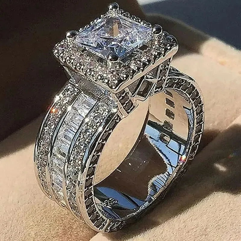 Silver Engagement White Zircon Stones Rings