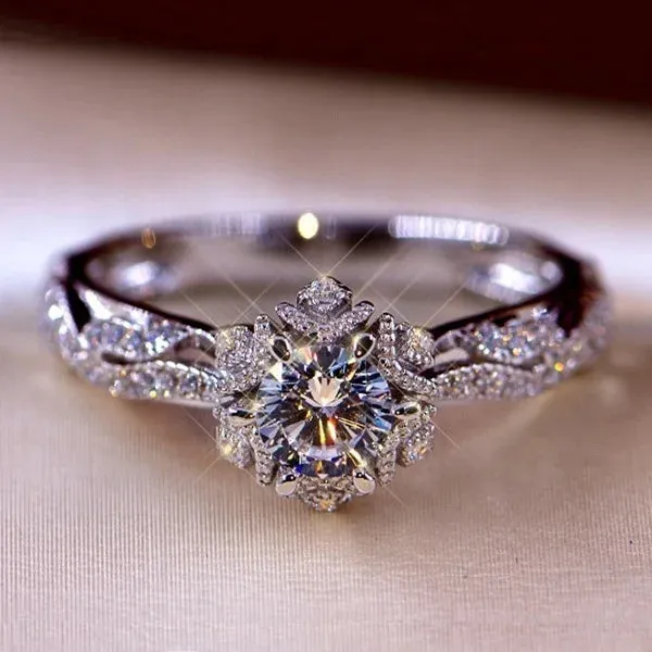 Silver Engagement White Zircon Stones Rings