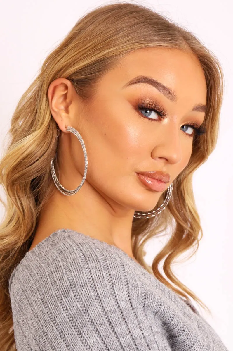 Silver Glitter Triple Hoop Earrings - Kajsa