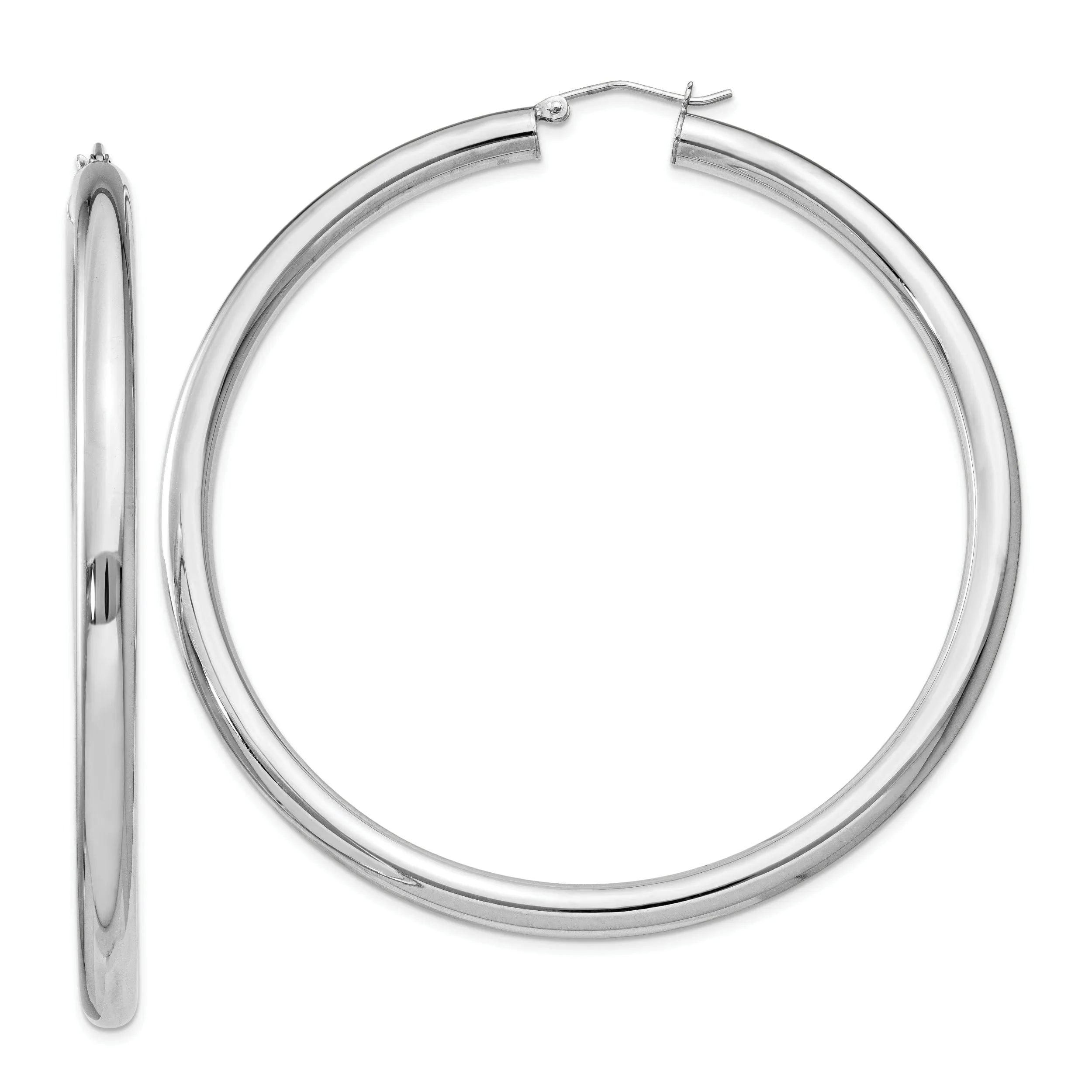 Silver Hollow Round Hoop Hinged Earrings