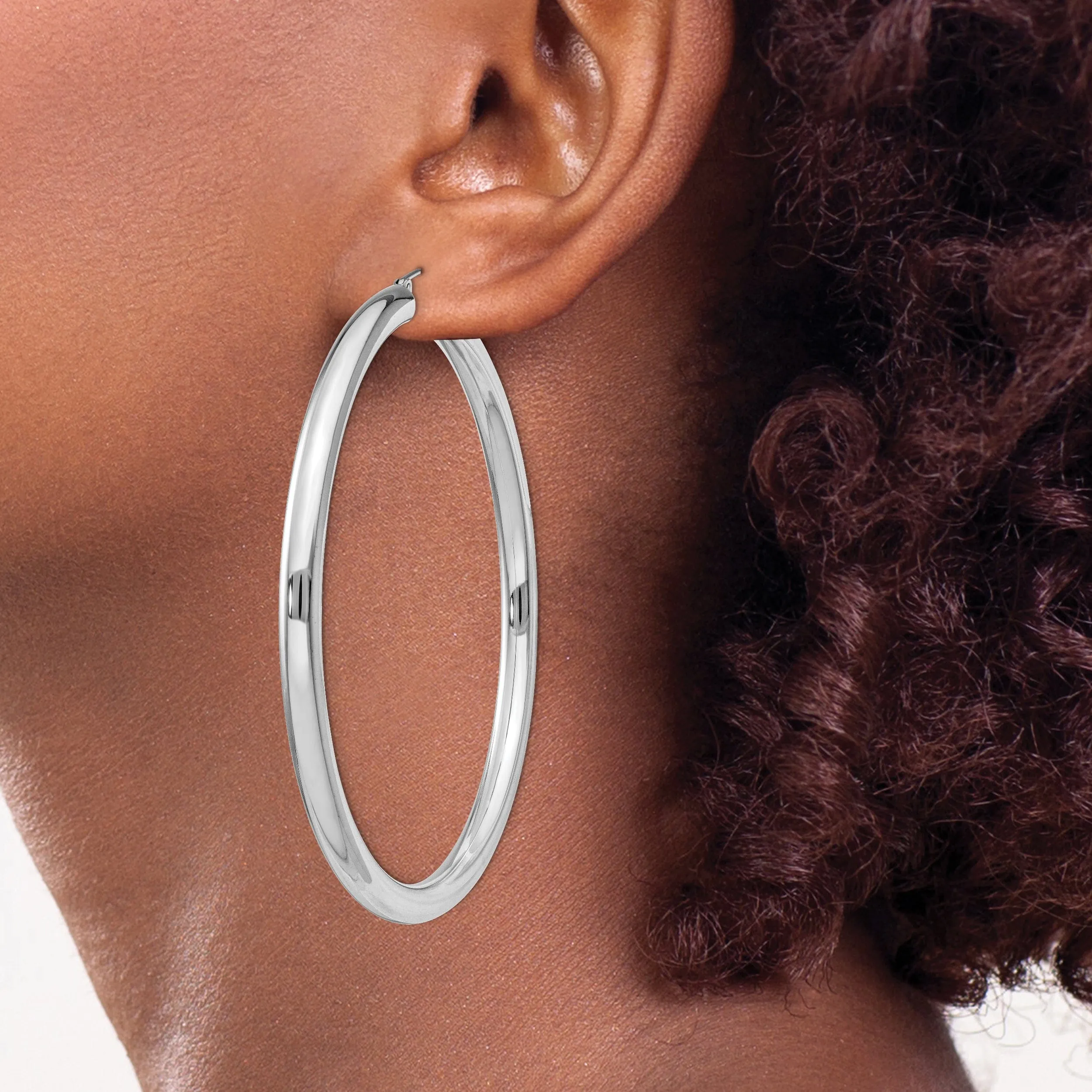 Silver Hollow Round Hoop Hinged Earrings