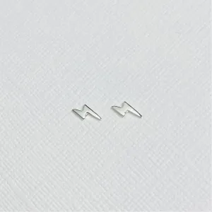 Silver Mini Lightning Bolt Stud Earrings