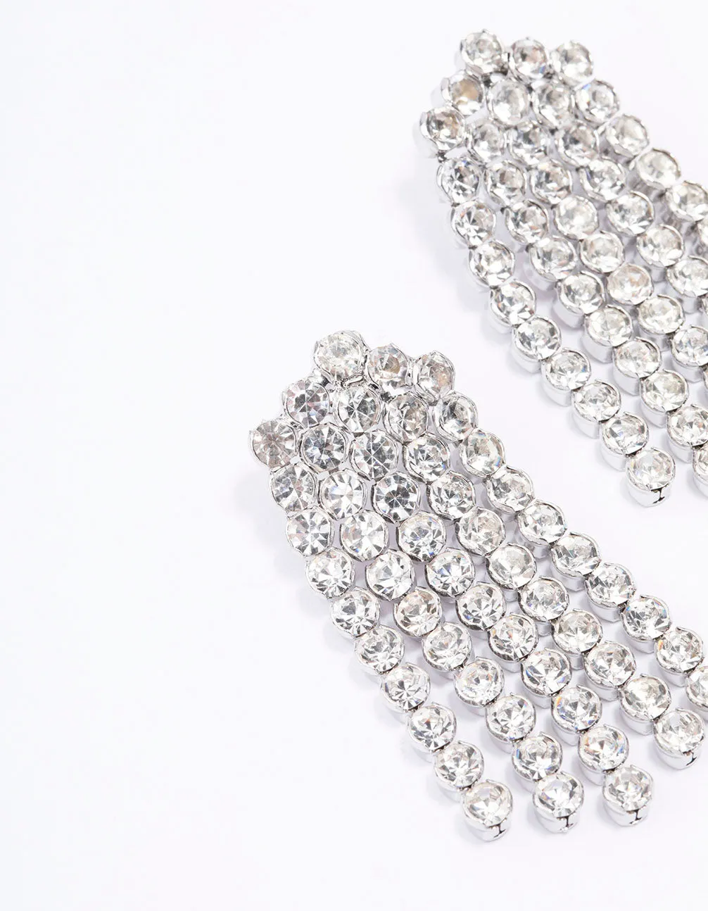 Silver Multi Row Cup Chain Drop Earrings