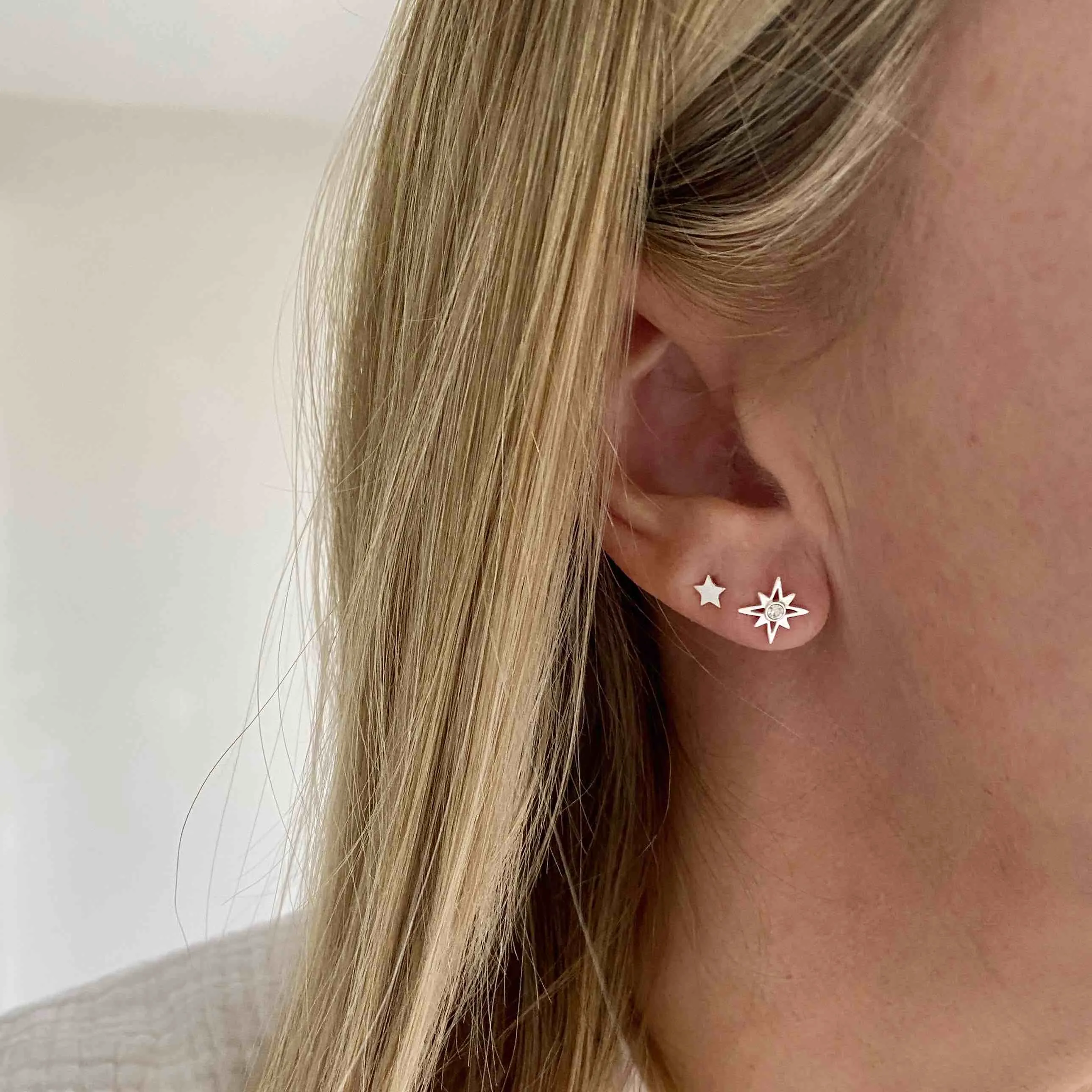 Silver North Star Stud Earrings