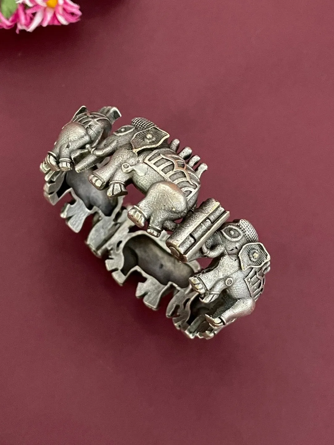 Silver Oxidized Elephant Trail Designs Bangle kada