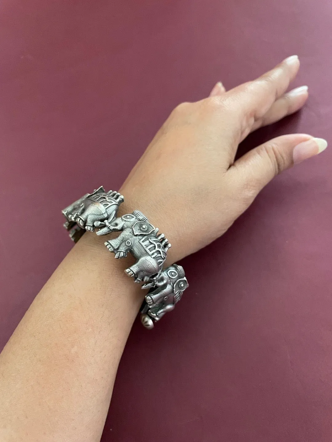 Silver Oxidized Elephant Trail Designs Bangle kada