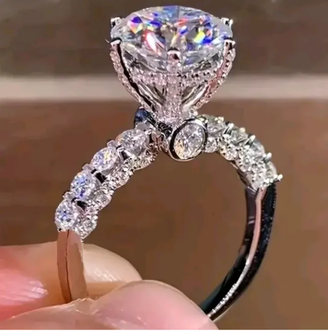 Silver Plated Round AAA Zircon Rings Women Wedding Jewelry Size 5-7