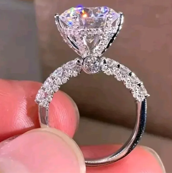Silver Plated Round AAA Zircon Rings Women Wedding Jewelry Size 5-7