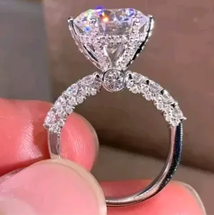 Silver Plated Round AAA Zircon Rings Women Wedding Jewelry Size 5-7