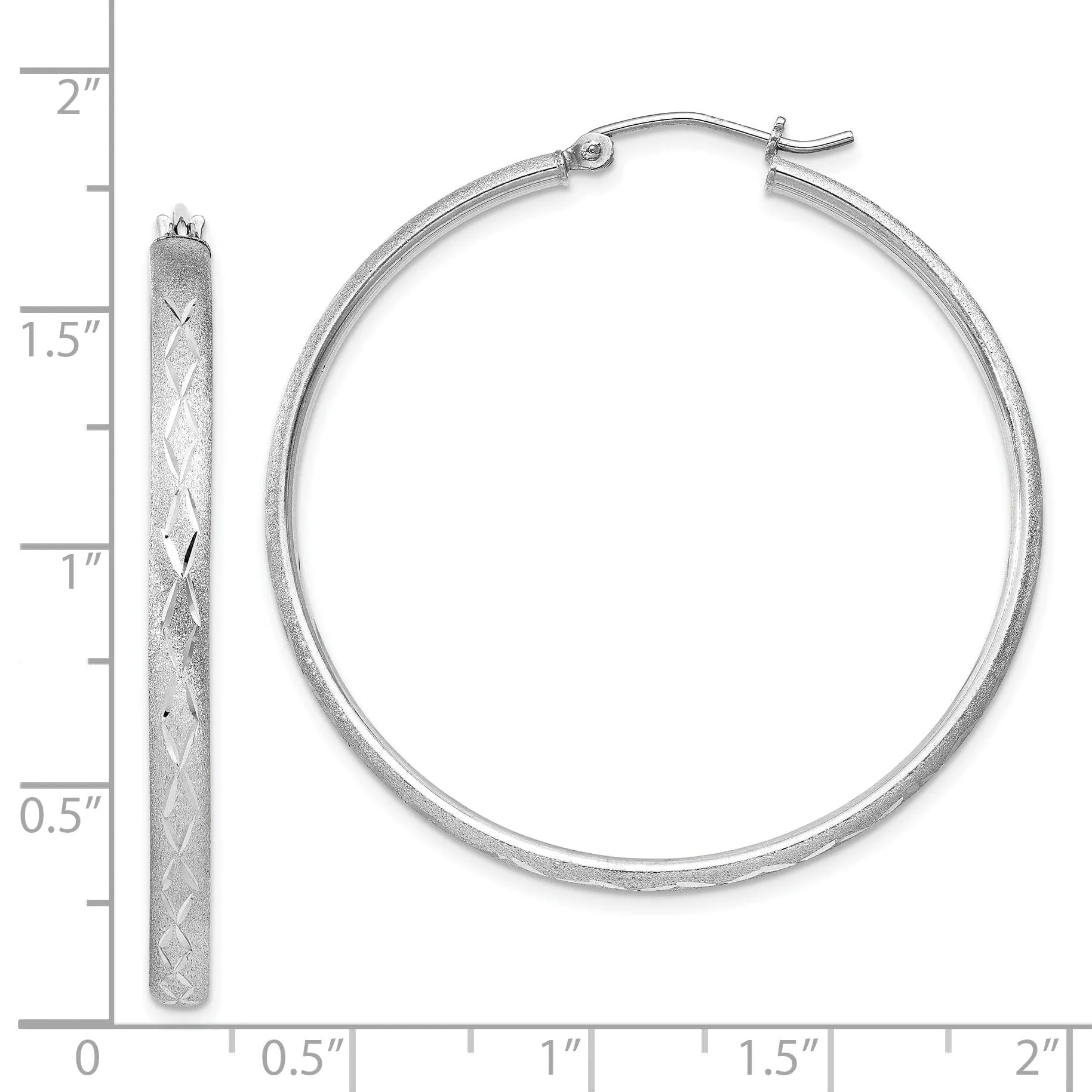 Silver Polished Textured D.C Hinged Hoop Earrings