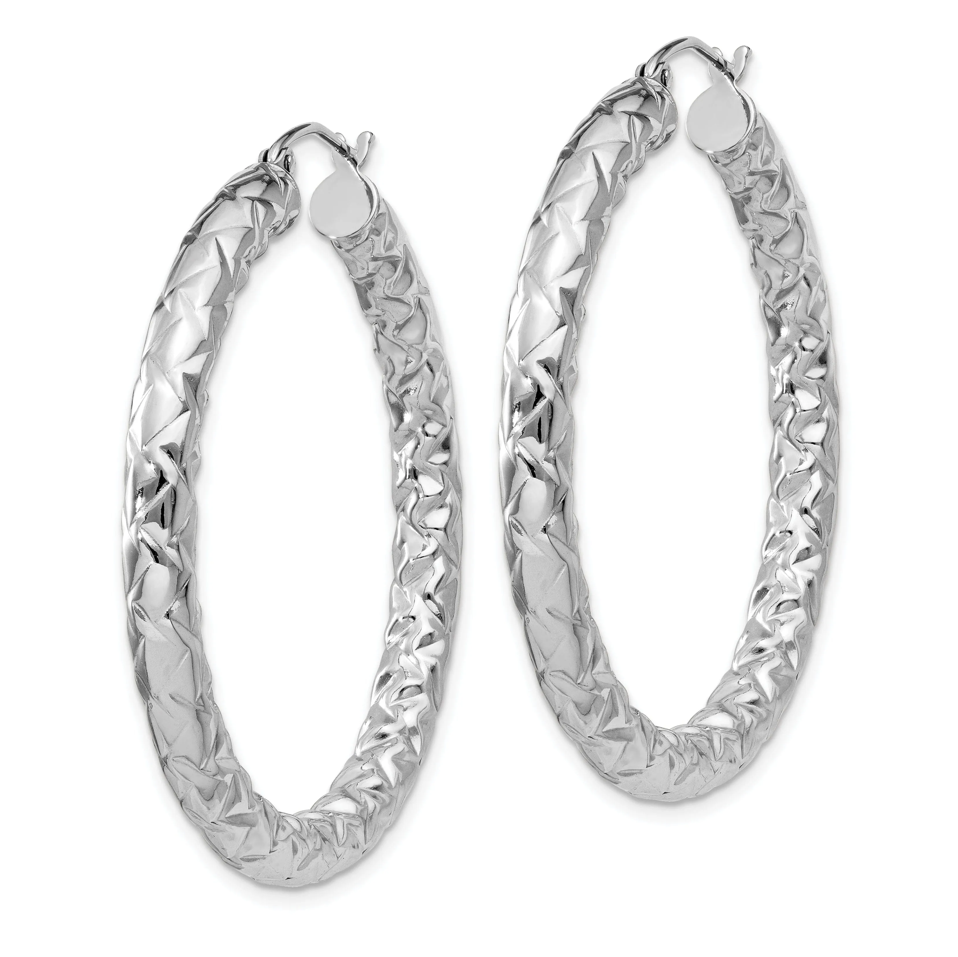 Silver Polished Textured D.C Hinged Hoop Earrings