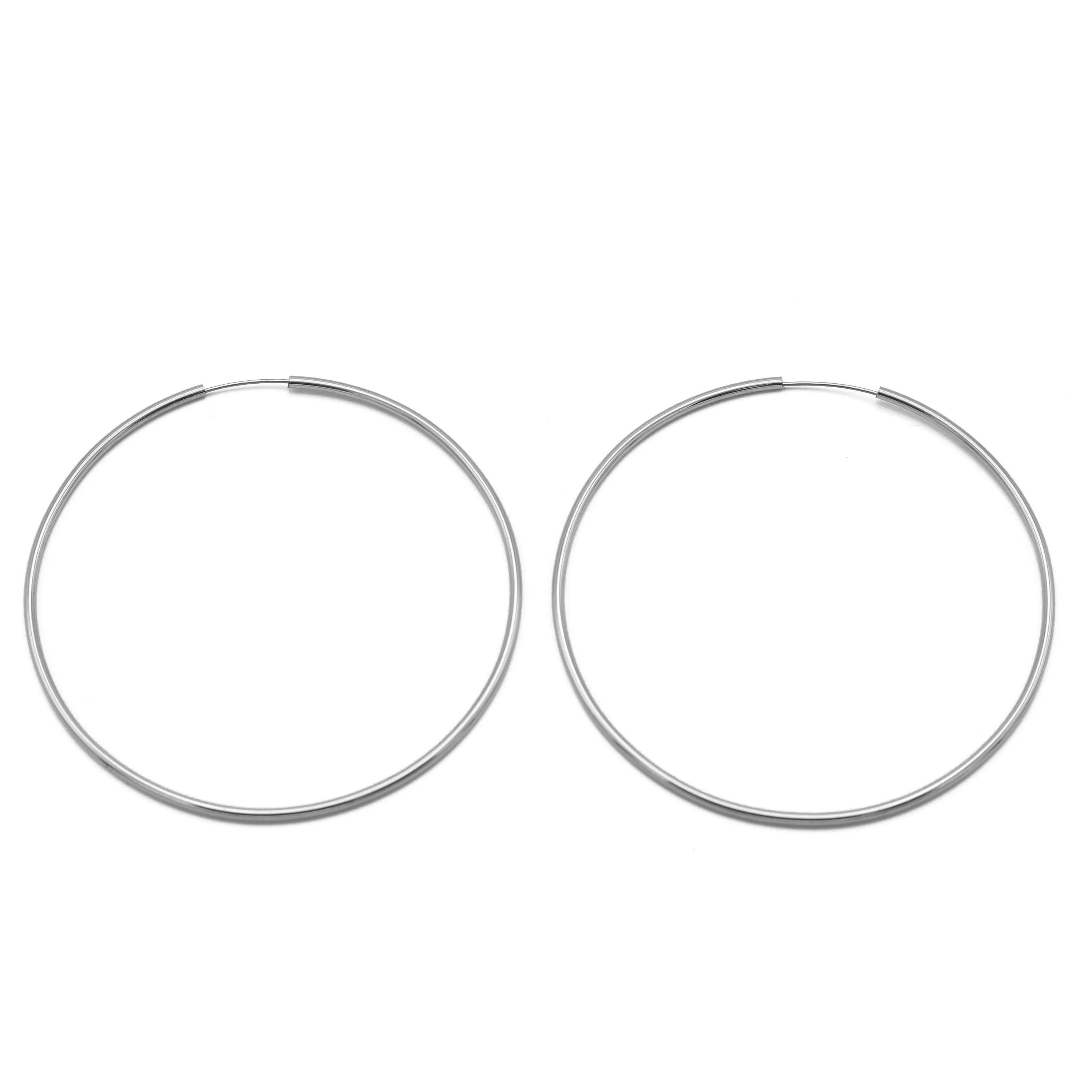 SILVER ROUND 3.25" INCH DIAMETER LARGE AND THIN ENDLESS HOOP EARRINGS#HNE90637RD(LG15)