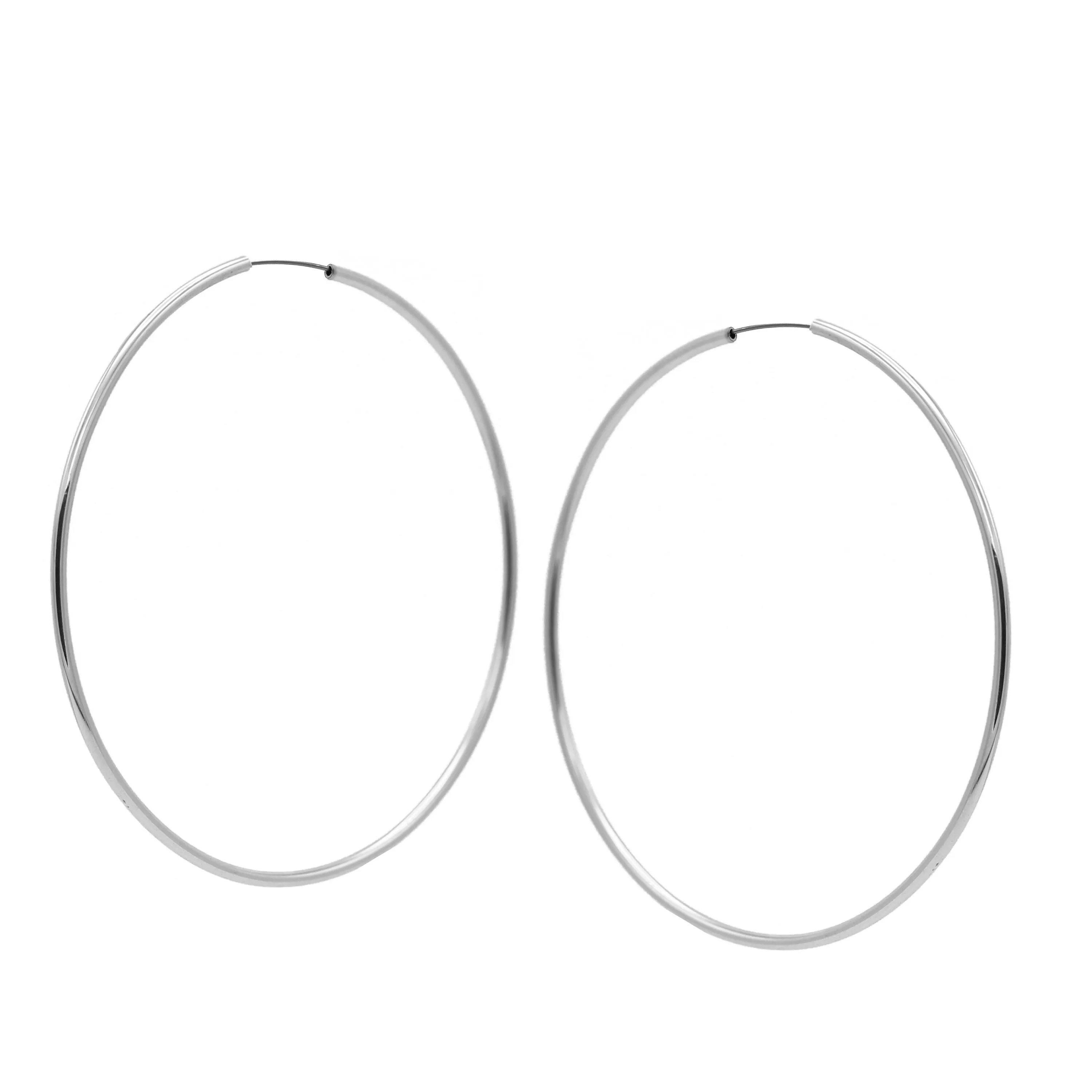 SILVER ROUND 3.25" INCH DIAMETER LARGE AND THIN ENDLESS HOOP EARRINGS#HNE90637RD(LG15)