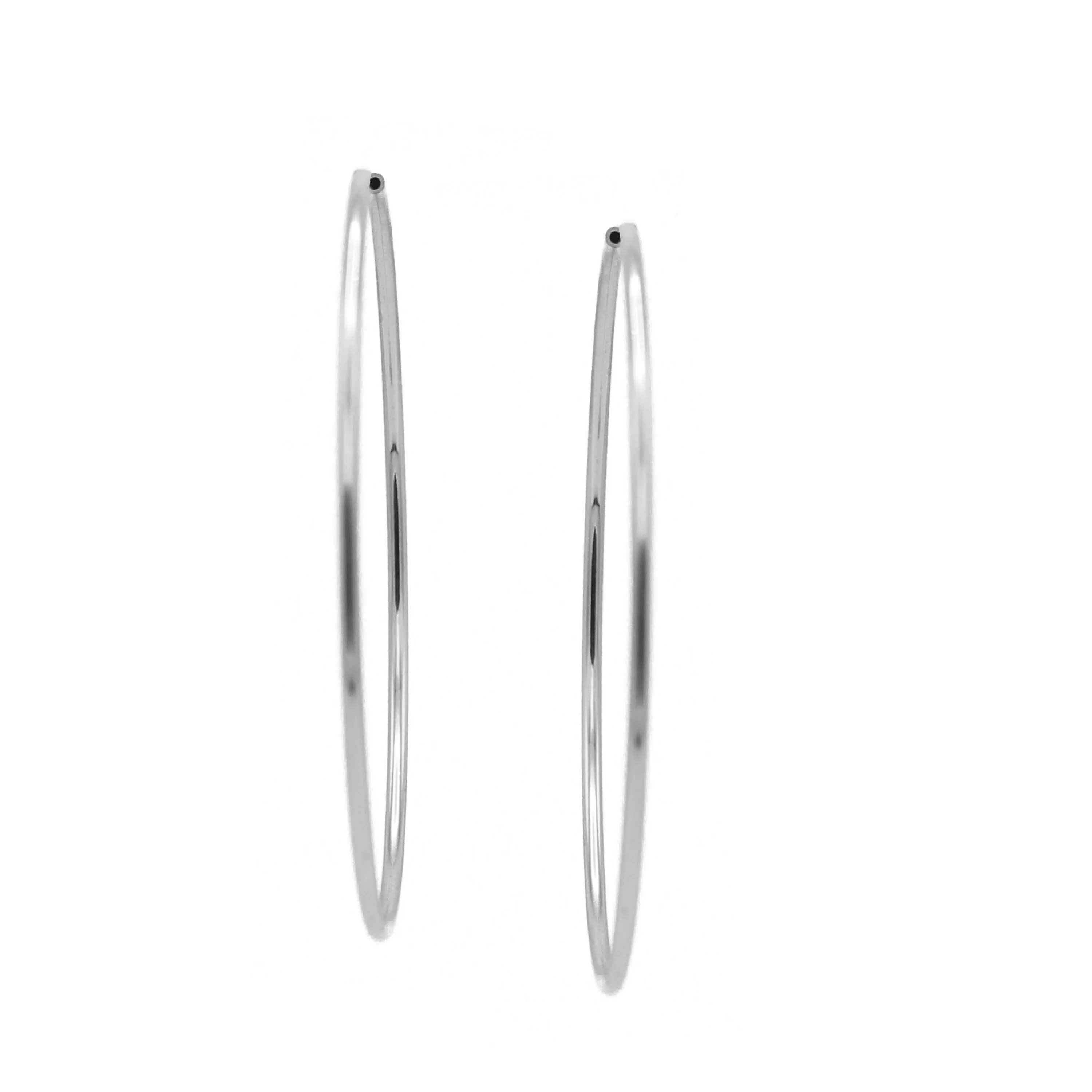 SILVER ROUND 3.25" INCH DIAMETER LARGE AND THIN ENDLESS HOOP EARRINGS#HNE90637RD(LG15)