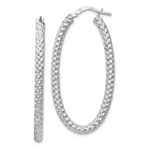 Silver Textured Oval Hinged Hoop Earrings