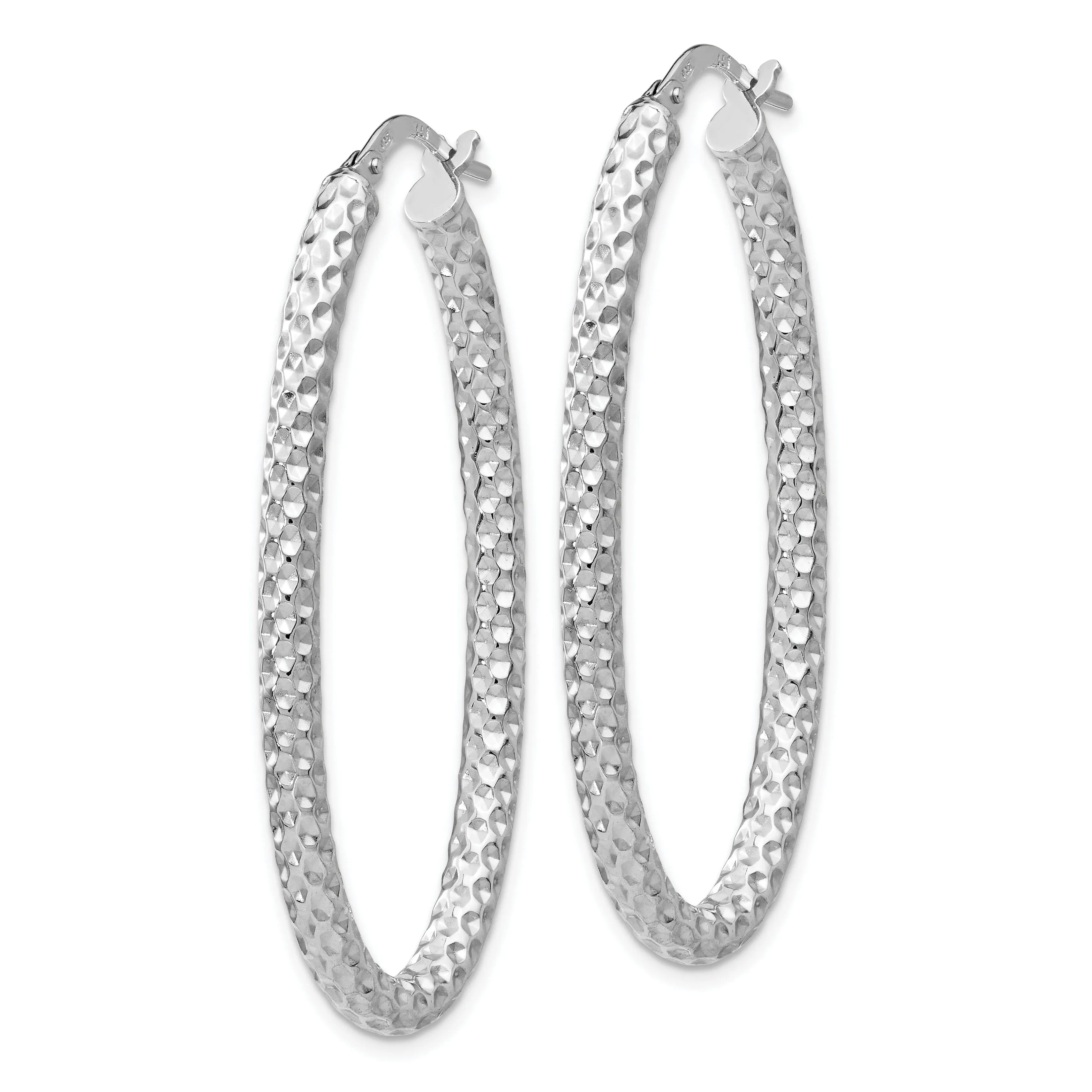 Silver Textured Oval Hinged Hoop Earrings