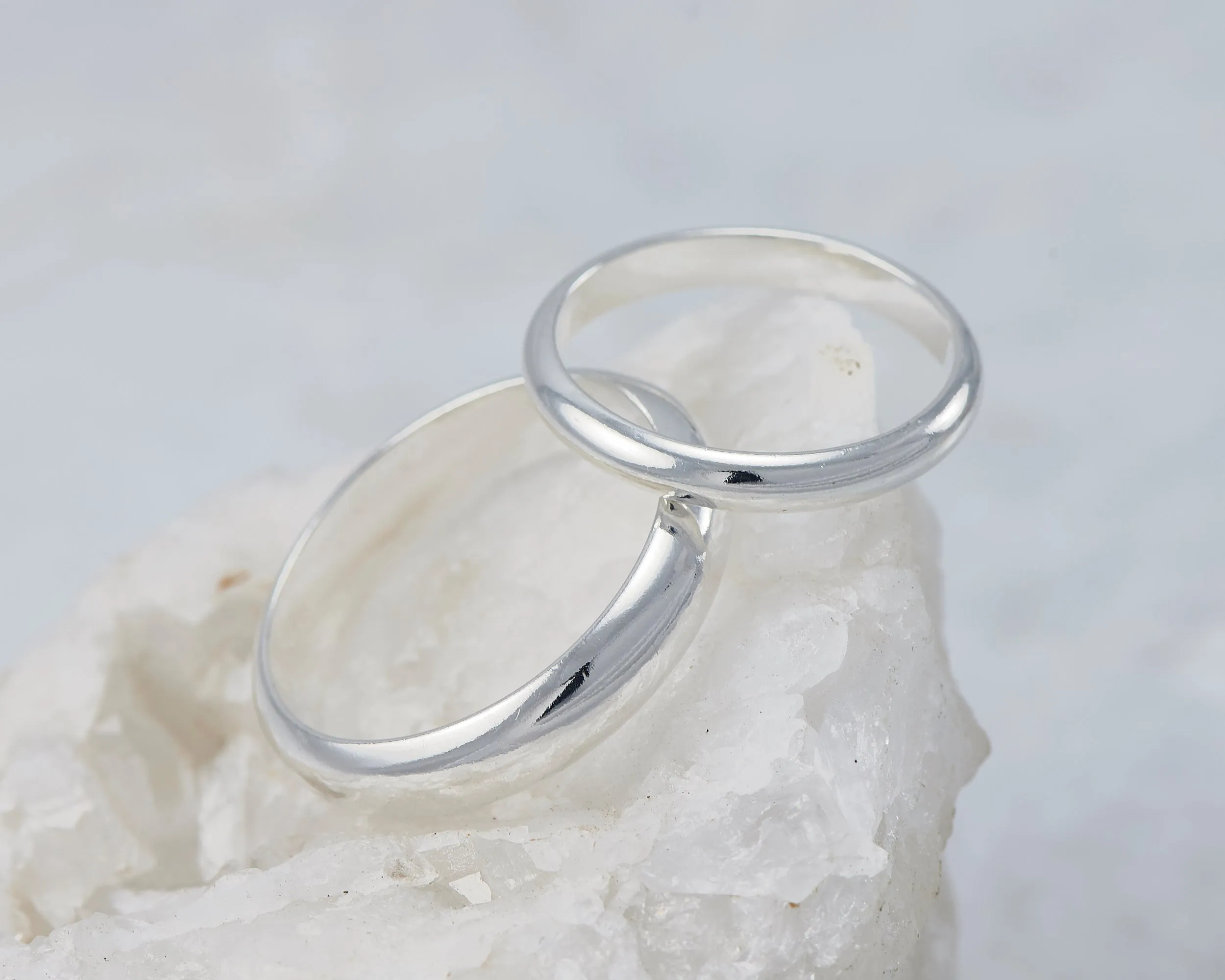 Silver Wedding Band Set