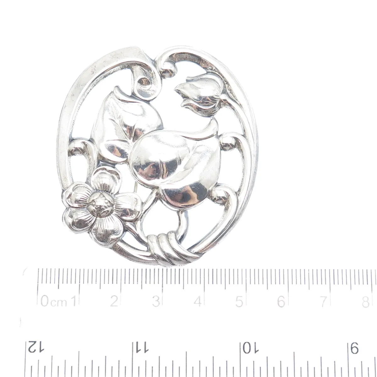 SILVERMAN BROTHERS 925 Sterling Silver Antique Art Deco Flower Pin Brooch