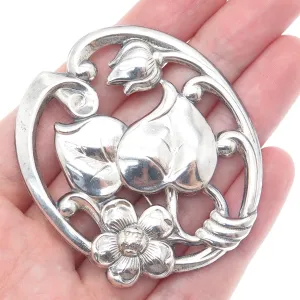 SILVERMAN BROTHERS 925 Sterling Silver Antique Art Deco Flower Pin Brooch
