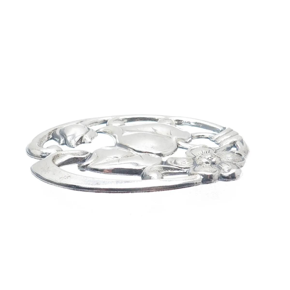 SILVERMAN BROTHERS 925 Sterling Silver Antique Art Deco Flower Pin Brooch