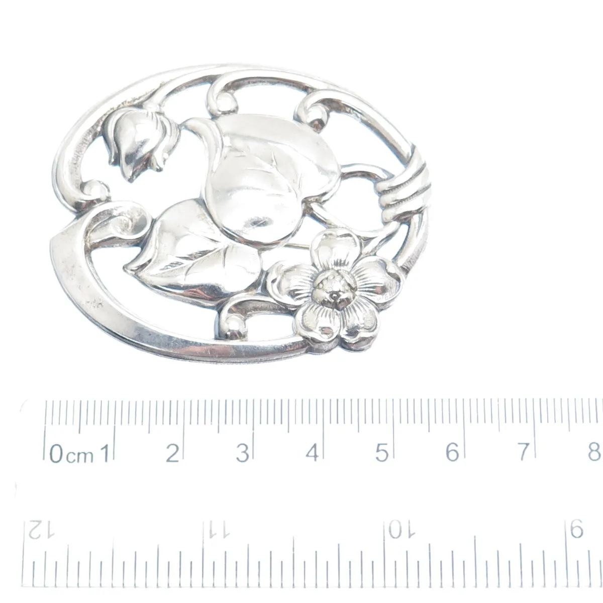 SILVERMAN BROTHERS 925 Sterling Silver Antique Art Deco Flower Pin Brooch