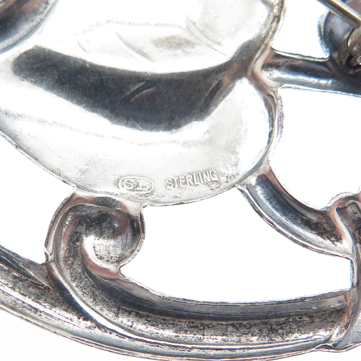 SILVERMAN BROTHERS 925 Sterling Silver Antique Art Deco Flower Pin Brooch
