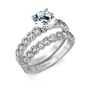 Simon G Engagement Ring Semi Mount and Wedding Band Set in 18K White Gold MR2566
