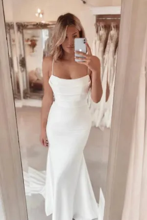 Simple Mermaid Spaghetti Straps Scoop Wedding Dresses, Bridal Gown, MW956