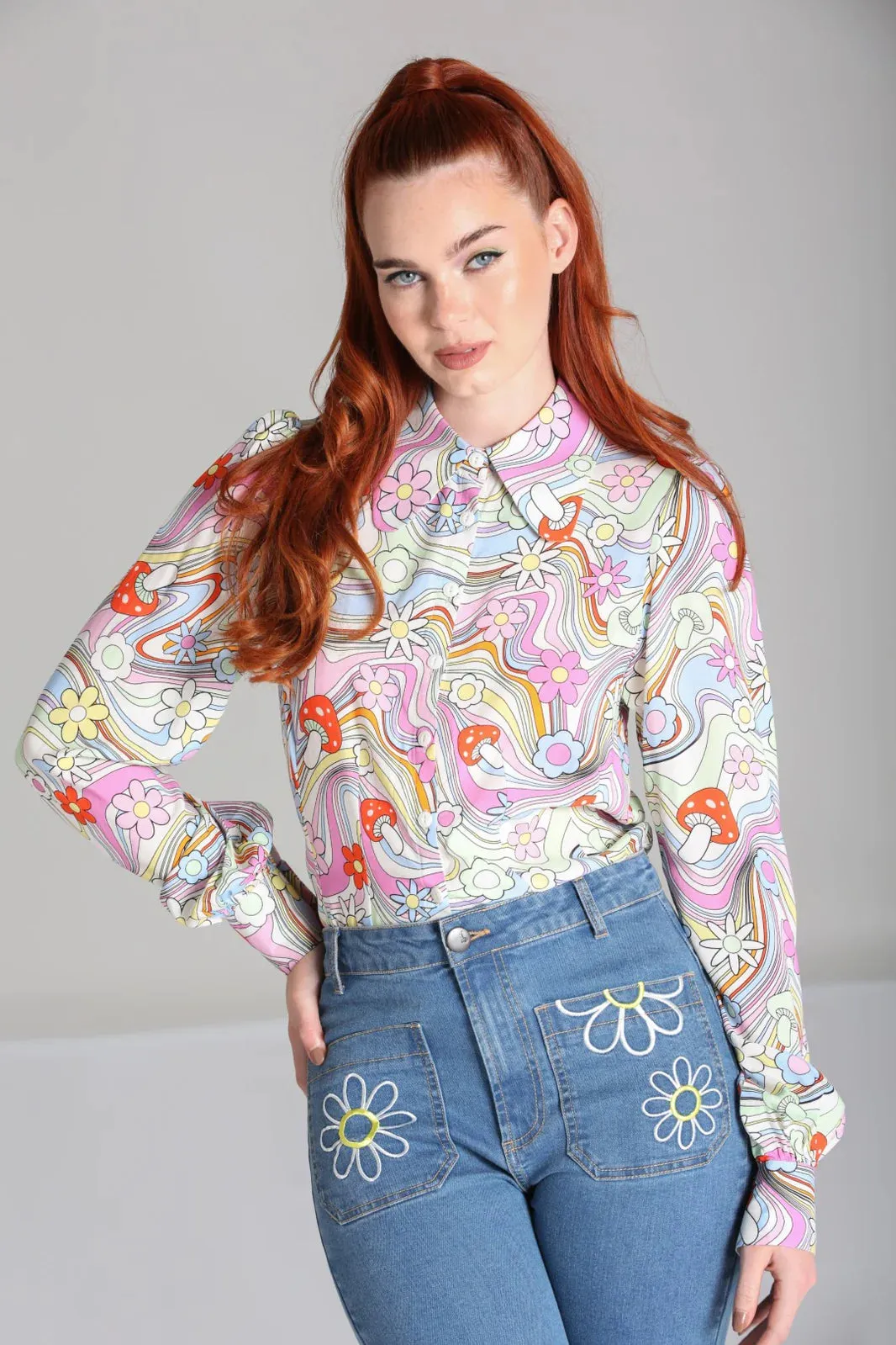 SIZE 16* Happy Daze Mushroom Blouse
