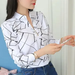 Slim Fit Chiffon Striped Office Blouse for Middle-Aged Women