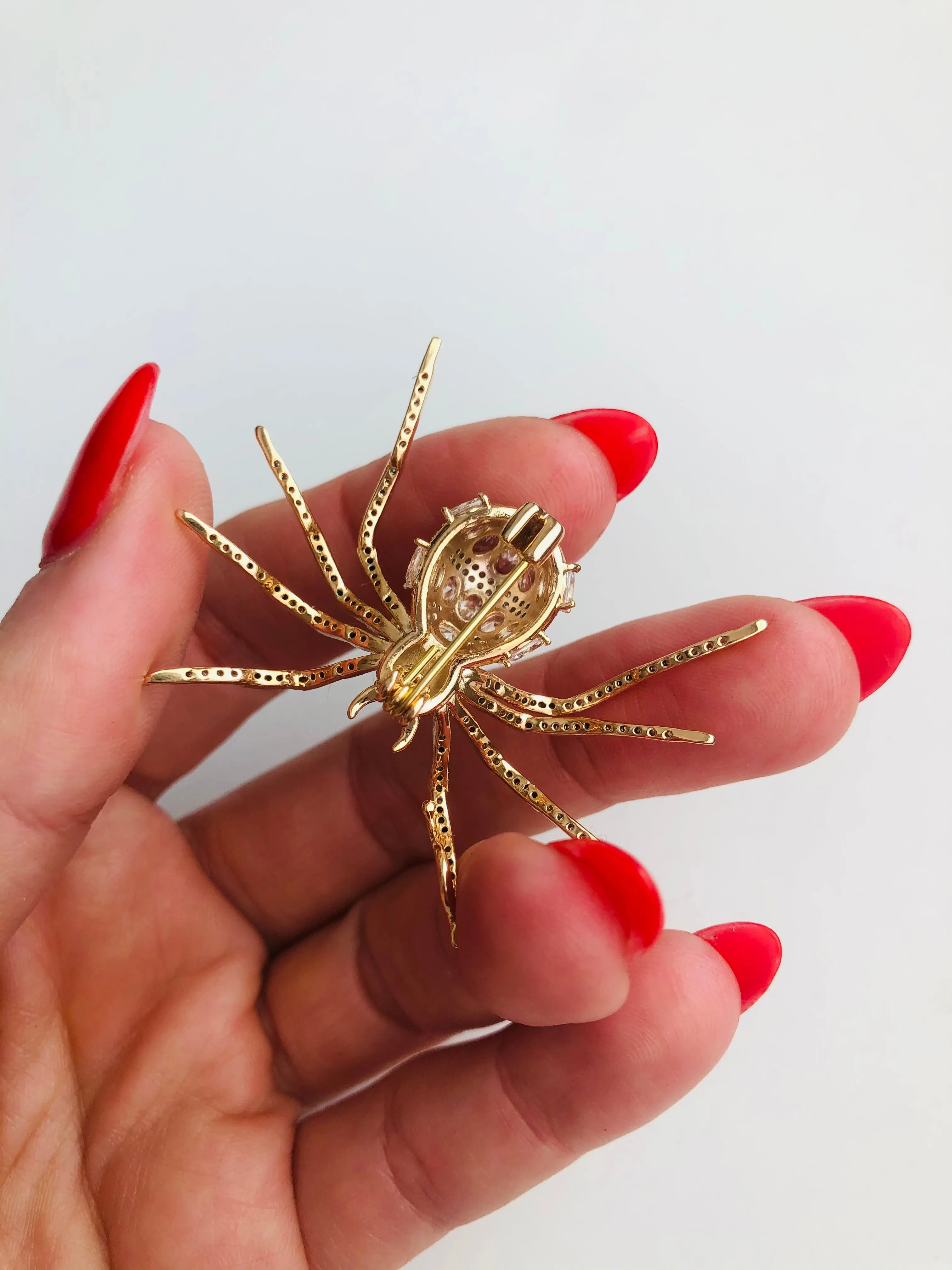 Small Crystal Spider Brooch