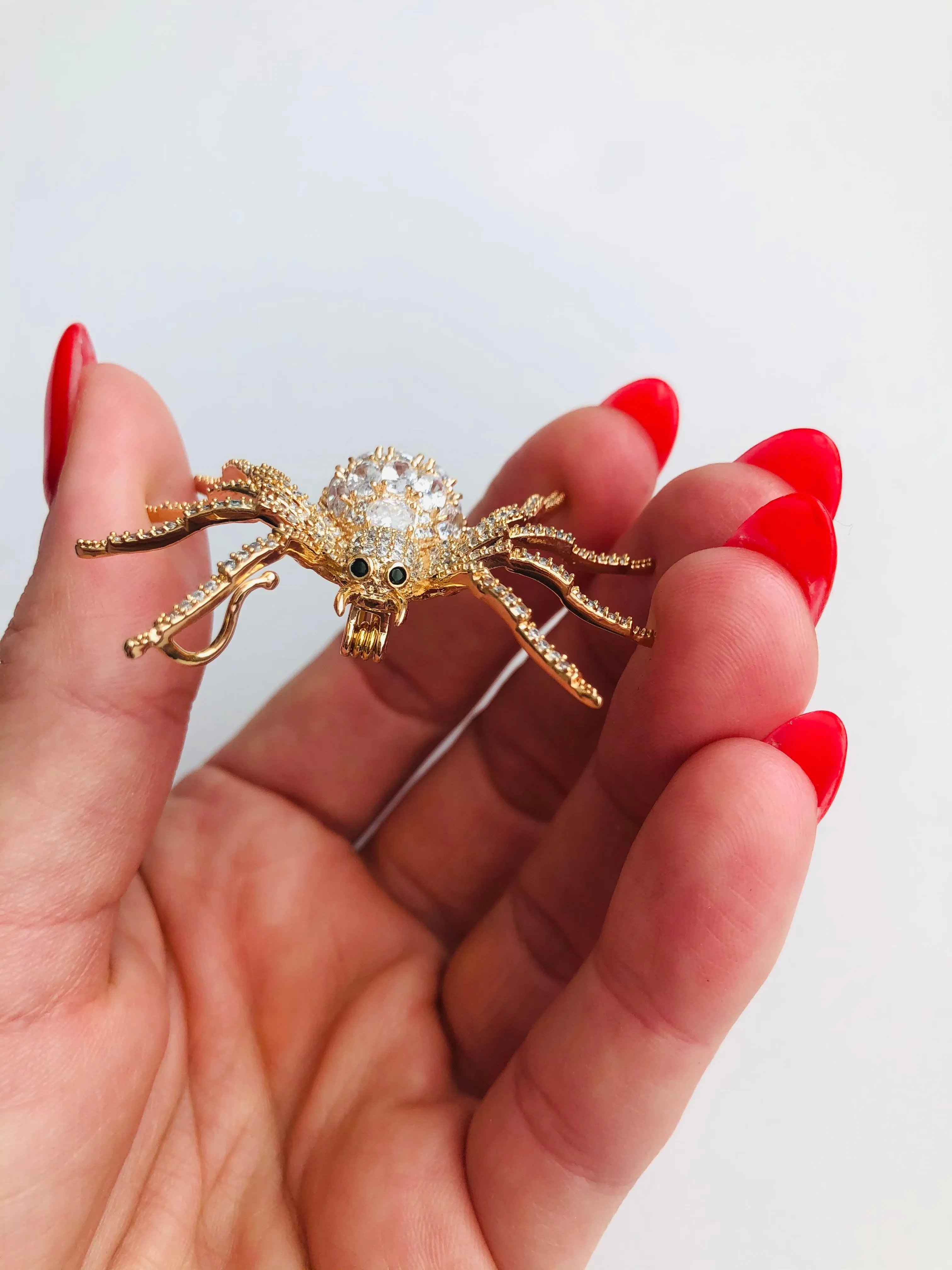 Small Crystal Spider Brooch