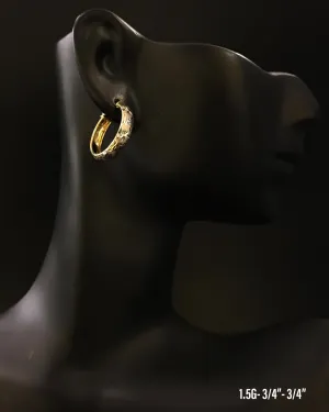 Small textured hoop earrings 10K solid gold
