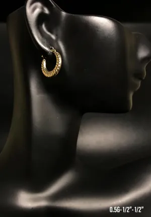 Small textured hoop earrings 10K solid gold