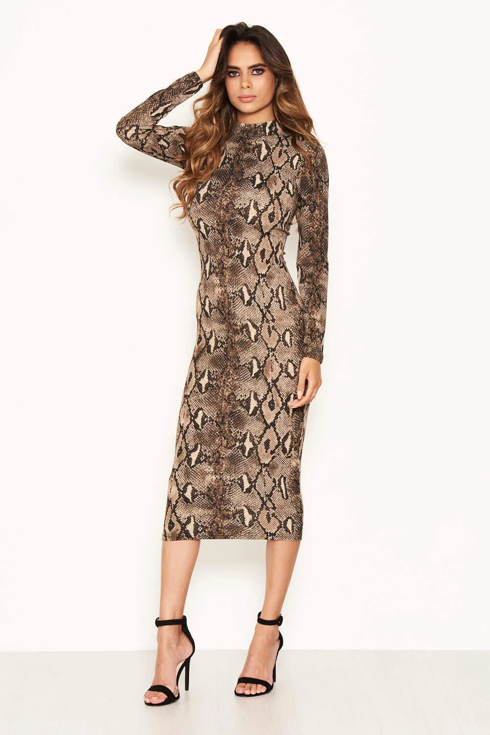 Snake Print Bodycon Midi Dress
