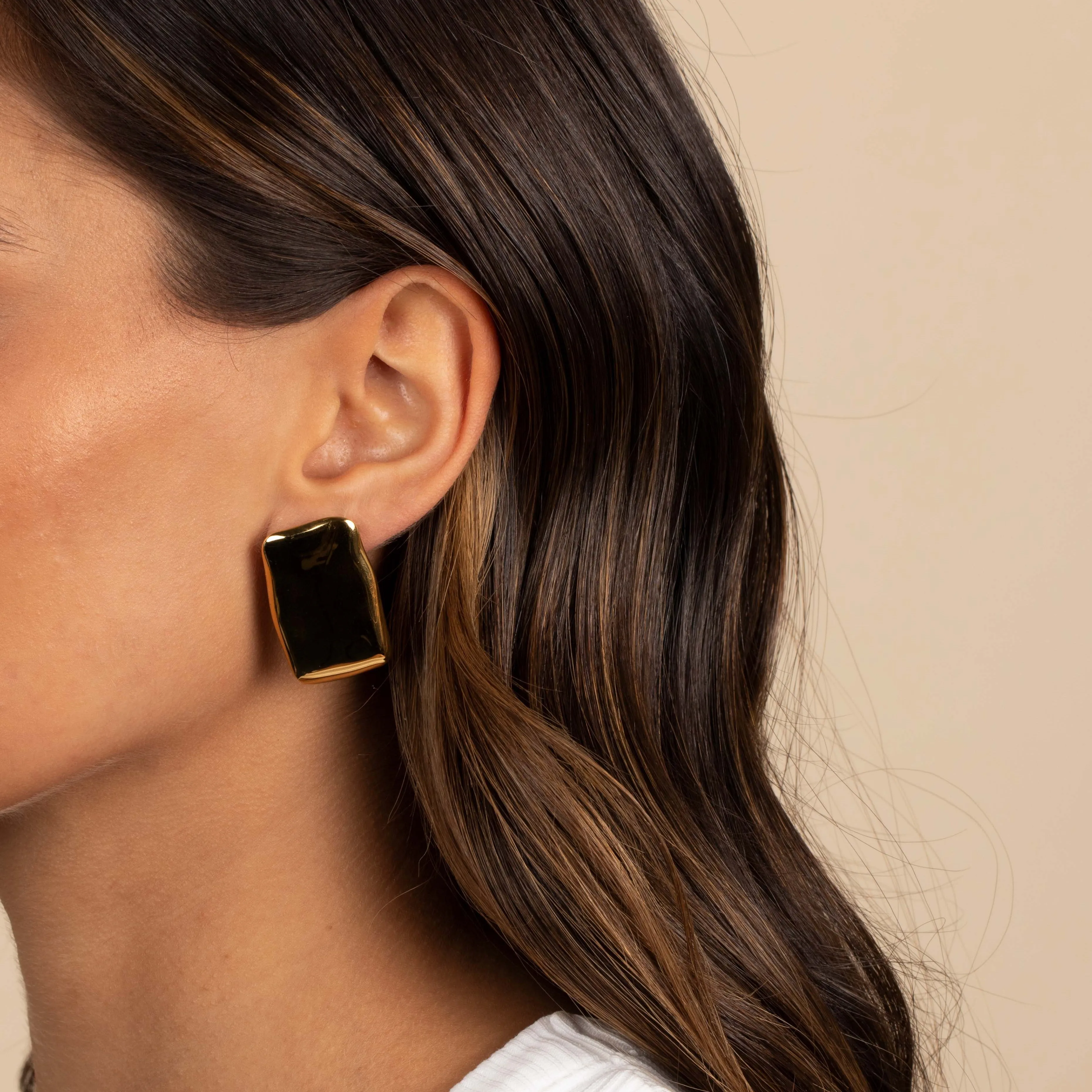 Solid Large Rectangle Button Stud Earring