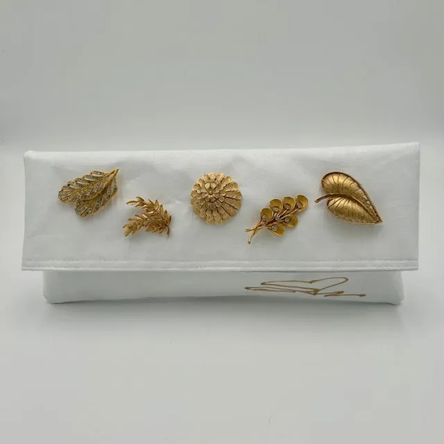 Solid White with Gold Brooch Cluster