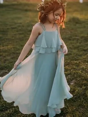 Spaghetti Straps Blue Chiffon Flower Girl Dresses,Older Flower Girl Dresses,FGY0185