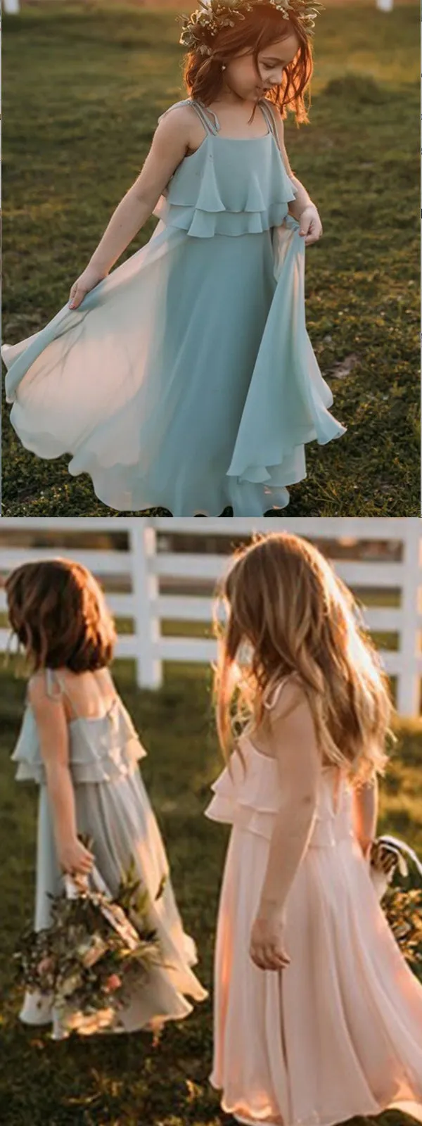 Spaghetti Straps Blue Chiffon Flower Girl Dresses,Older Flower Girl Dresses,FGY0185