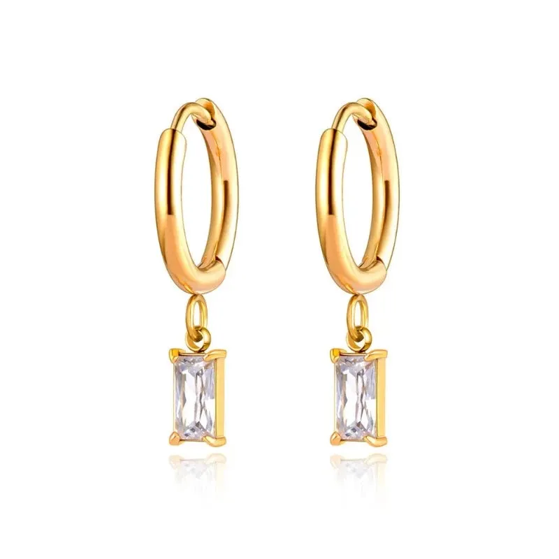 Sparkling Square Hoop Earrings Wedding Jewelry For Women