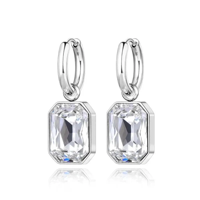 Sparkling Square Hoop Earrings Wedding Jewelry For Women