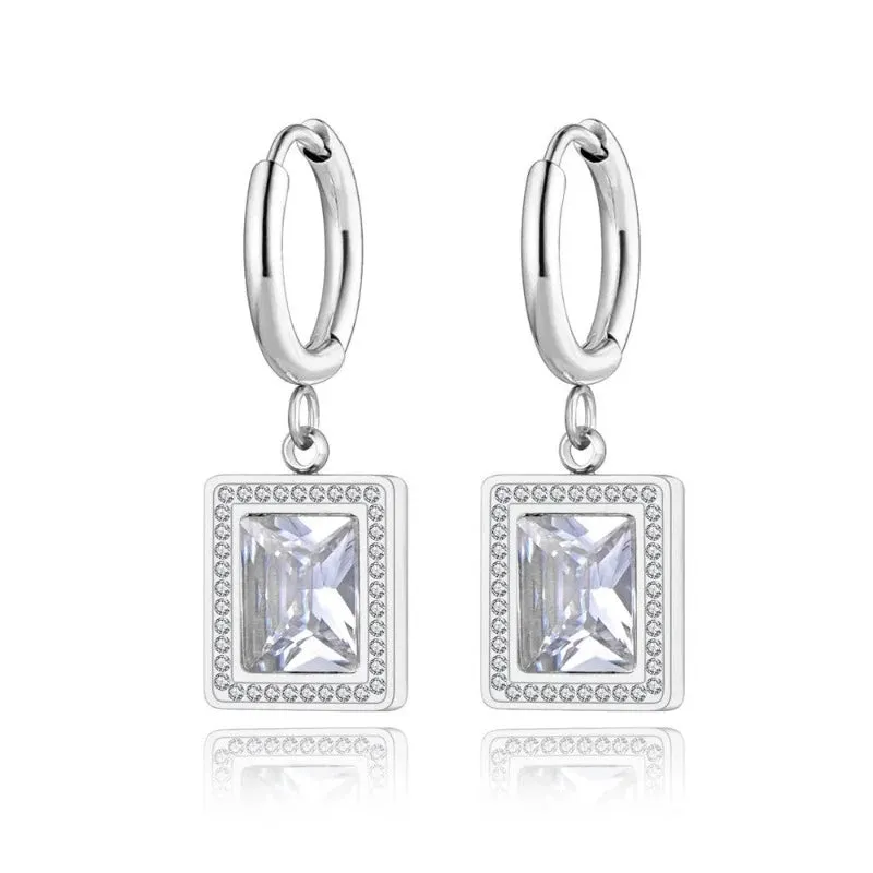 Sparkling Square Hoop Earrings Wedding Jewelry For Women