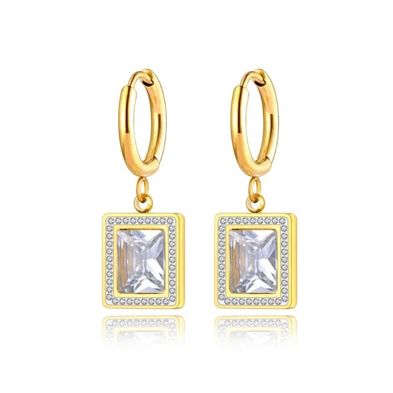 Sparkling Square Hoop Earrings Wedding Jewelry For Women