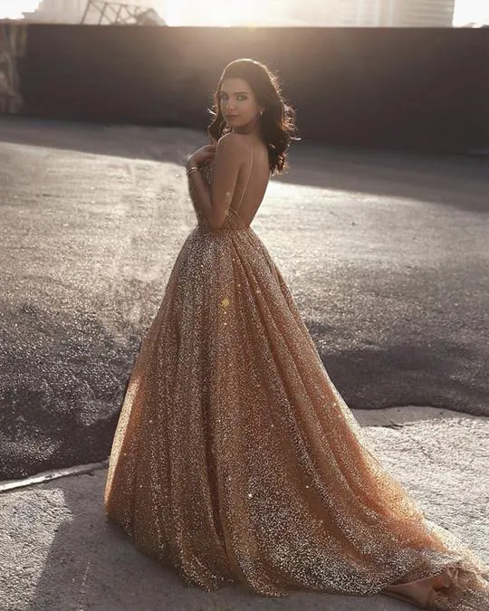 Sparkly A Line Elegant Long Prom Dresses, Evening Party Dresses OKP68
