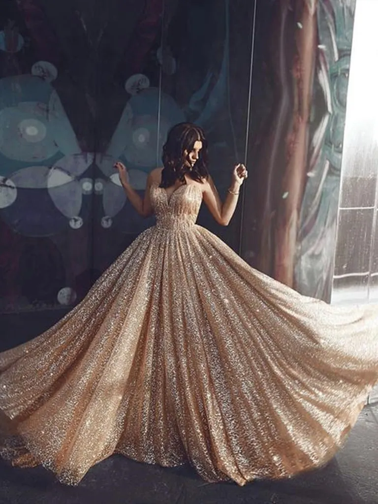 Sparkly A Line Elegant Long Prom Dresses, Evening Party Dresses OKP68