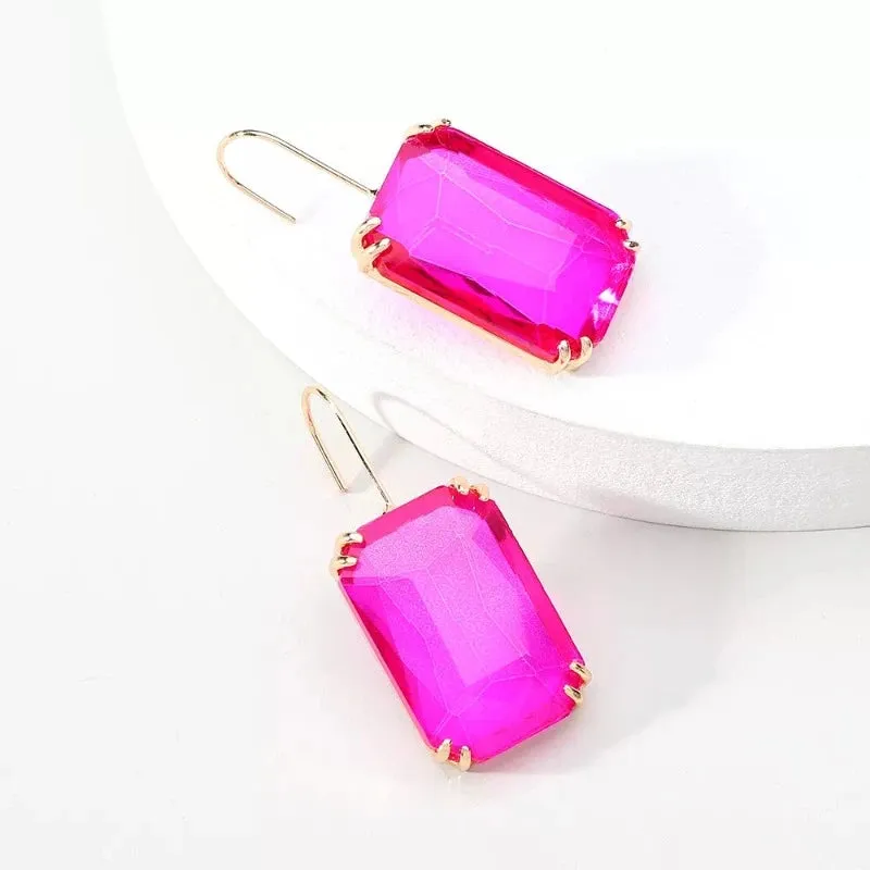 Sparkly Gemstone Dangle Earrings For Women Pendant Wedding Jewelry