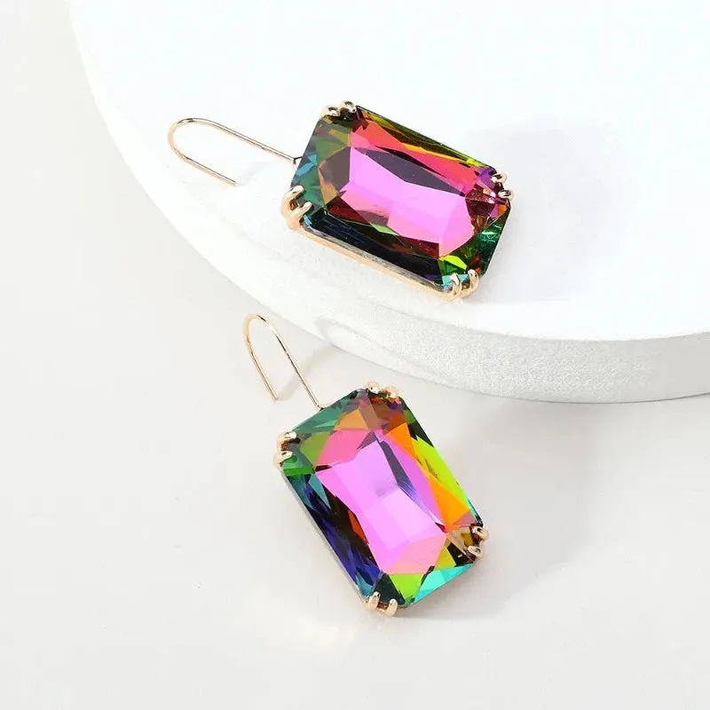 Sparkly Gemstone Dangle Earrings For Women Pendant Wedding Jewelry