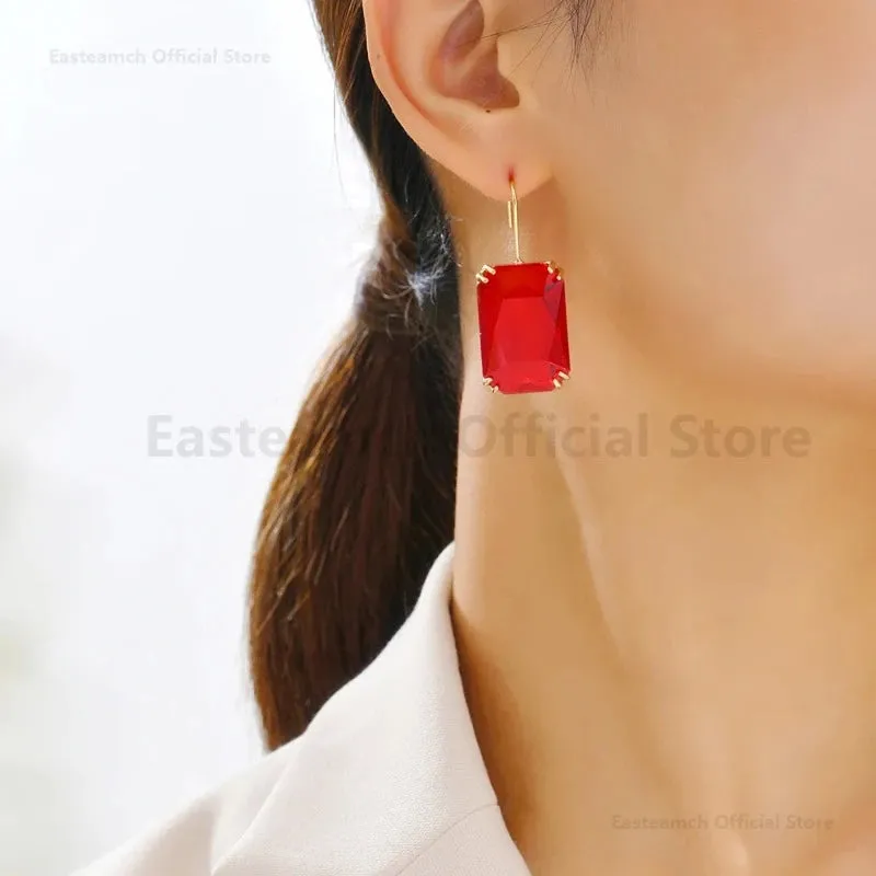 Sparkly Gemstone Dangle Earrings For Women Pendant Wedding Jewelry