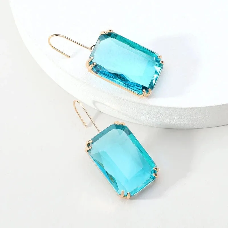 Sparkly Gemstone Dangle Earrings For Women Pendant Wedding Jewelry